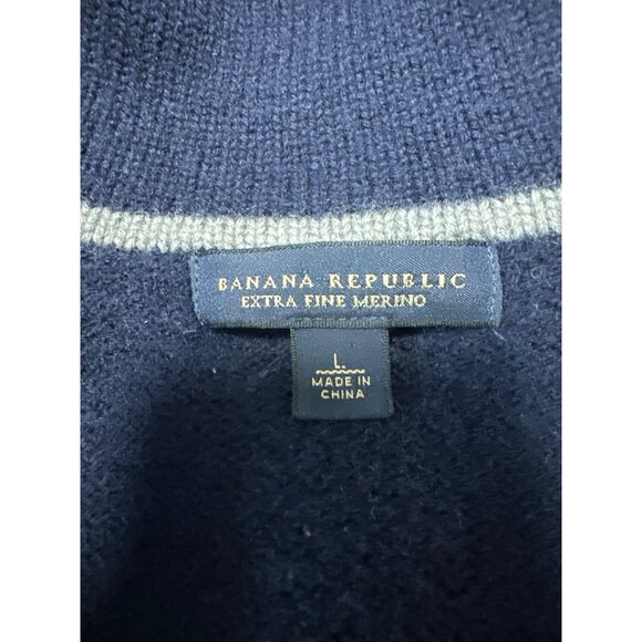 Banana Republic Navy Extra Fine Merino Wool Button-Up Cardigan Sweater Size L - Picture 5 of 8